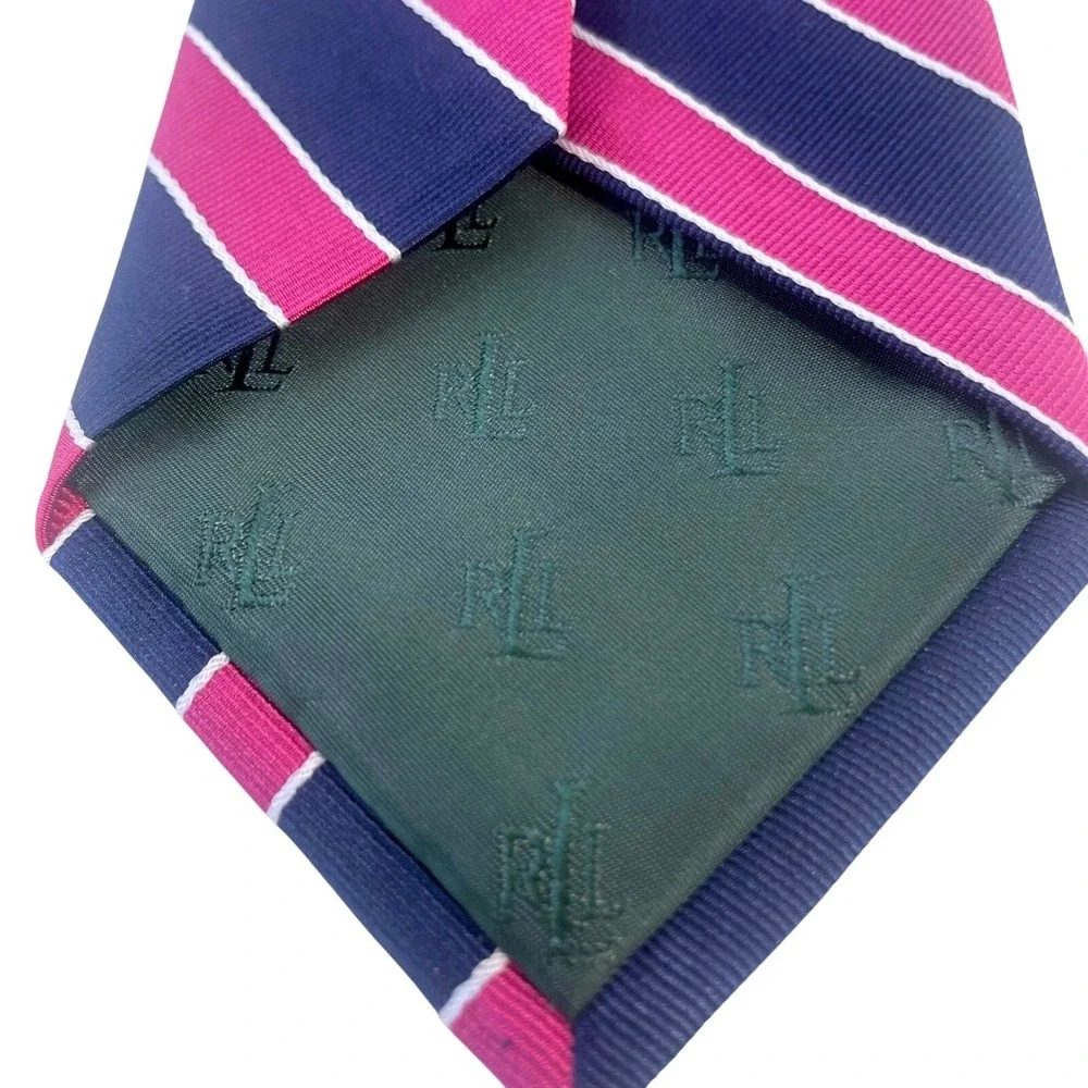 Lauren Ralph Lauren Silk‎ Repp Tie Stripe Navy Pink White Hand Made - Picture 15 of 16